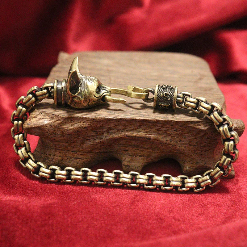 Brass Egyptian Cat Chain Bracelet