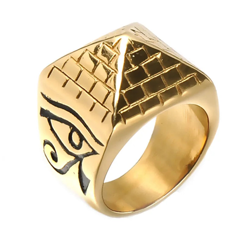 Steel Ancient Egyptian Pyramid Ring