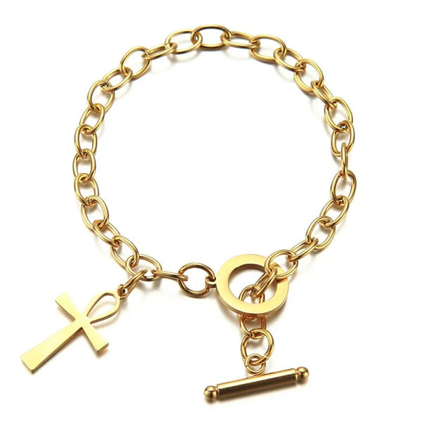 Stainless Steel Ankh Charm Bracelet