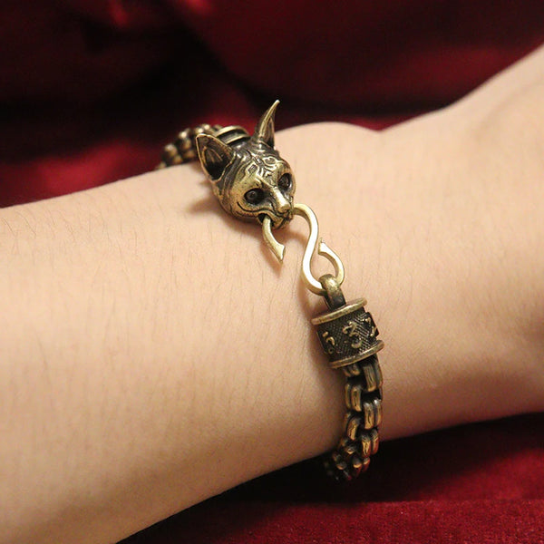 Brass Egyptian Cat Chain Bracelet