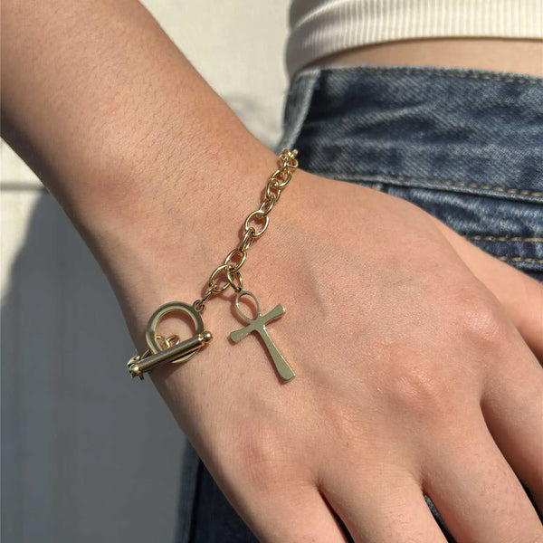 Stainless Steel Ankh Charm Bracelet