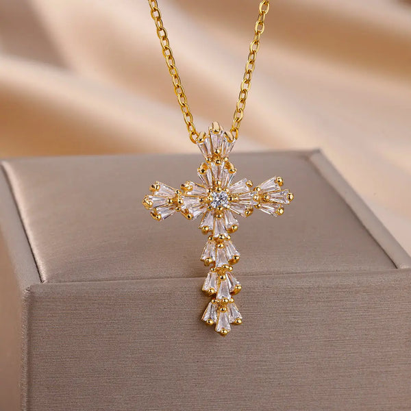 Zircon Cross Pendant Necklace